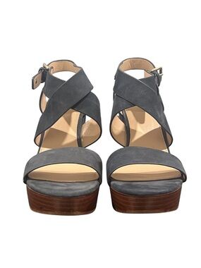 ALDO Blue Faux Suede Platform Wedge Heels Strappy Ankle Strap Size 10